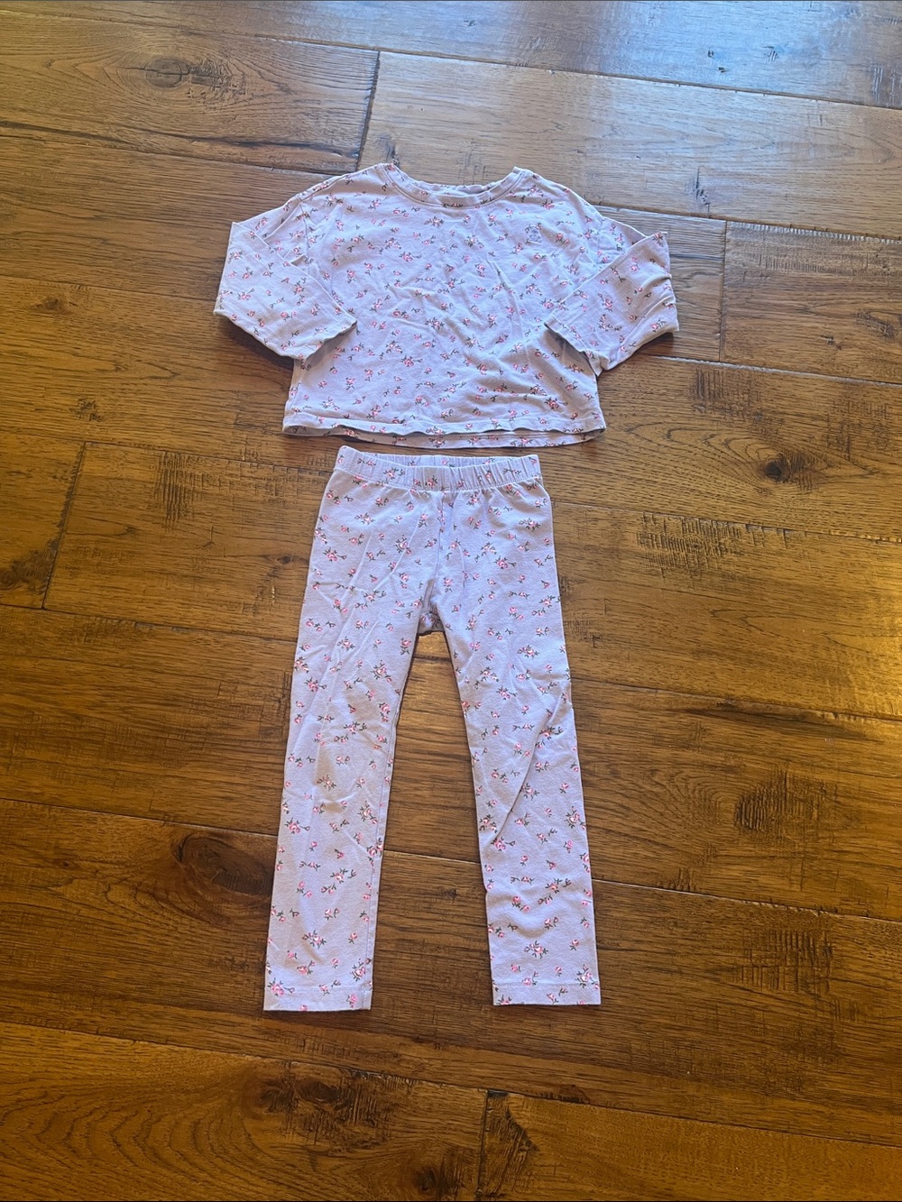 Kids Pink Floral Set - Soft Cotton Long Sleeve Top & Leggings